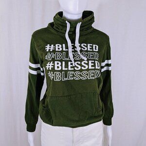 On Fire "#Blessed" Sweatshirt Olive Green with White Stripes Junior's Size Med